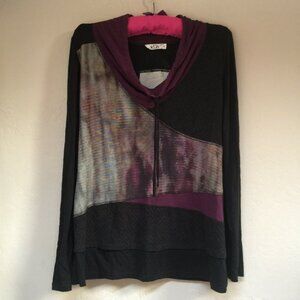 Deca Womens Cowl Neck Long Sleeve Pullover Sweatshirt Sz 3 Black Purple Stretch